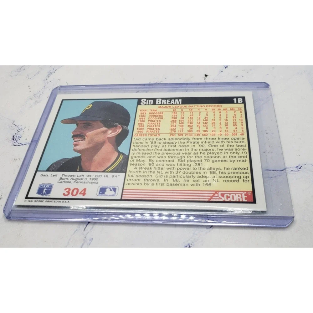 1991 Score Sid Bream Pittsburgh Pirates Baseball Card